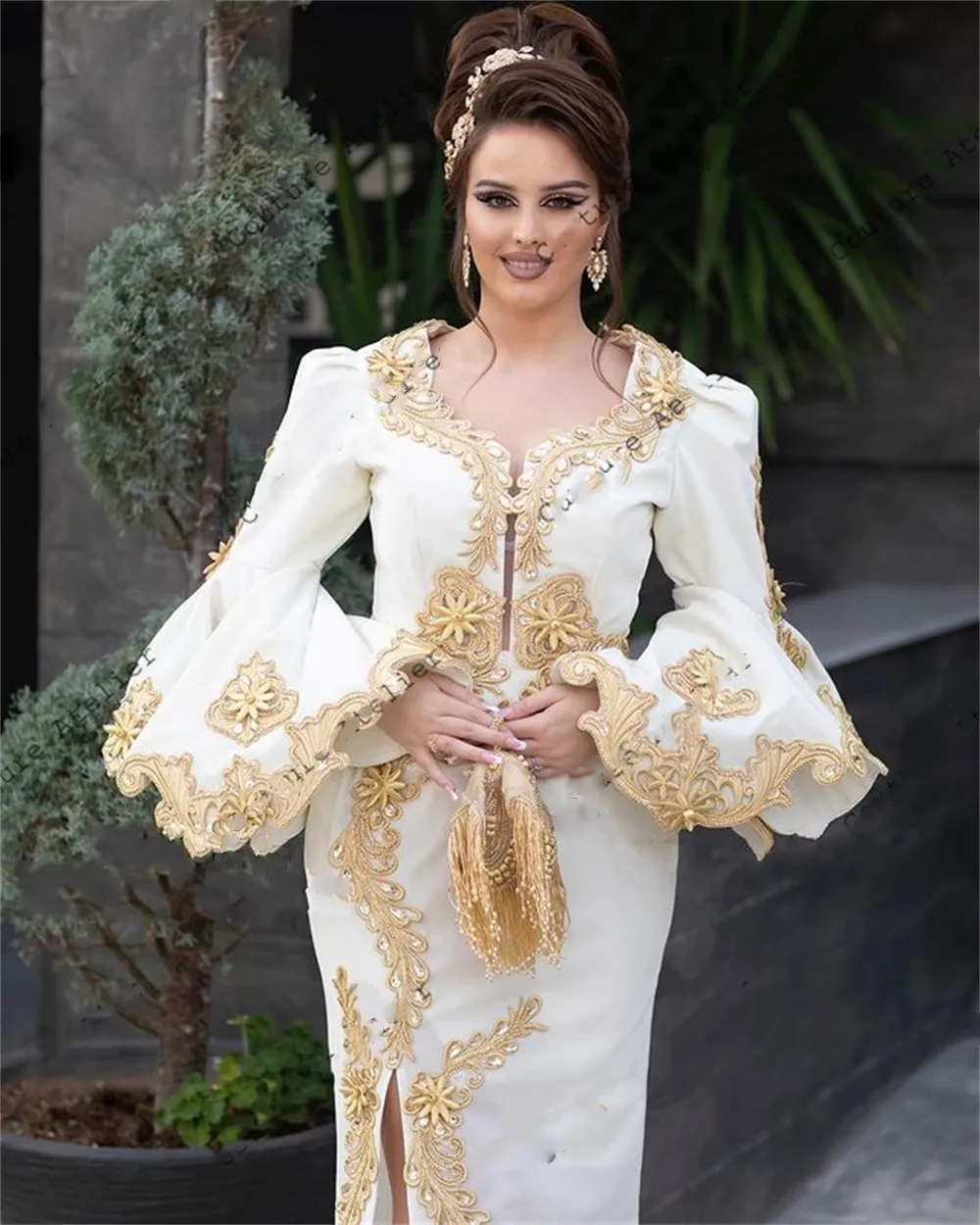 2022 Moroccan Kaftan Elegant White Sheath Formal Evening Dress With Gold Appliques Crystals And Beading Perfect For Formal Occasion In Turkey Arabic Dubai With Long Sleeves From Sexybride 144.29 DHgat...