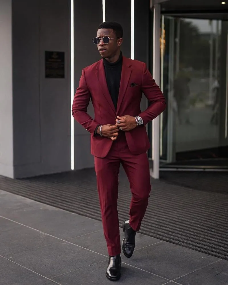 Men Suit Burgundy Formal Suit Slim Fit Wedding Evening Party Dinner Coat  Pants | eBay