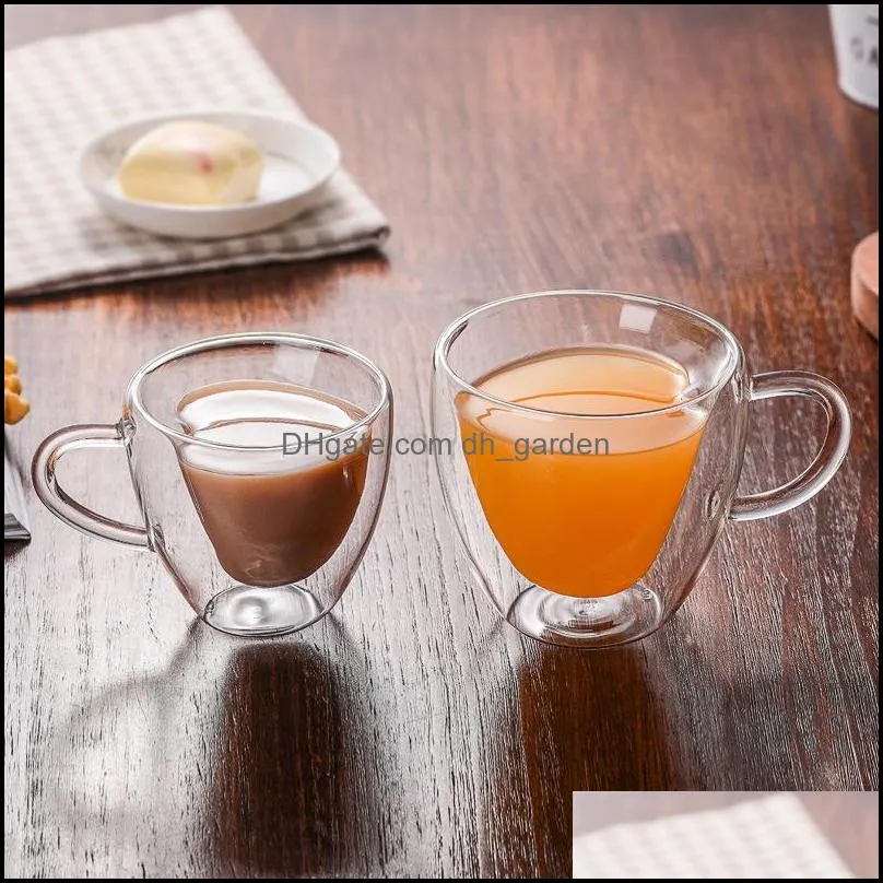 Mugs Heart Love Shaped Glass Mug Double Wall Resistant Kungfu Milk Juice Cup Drinkware Lover Coffee Cups Gift