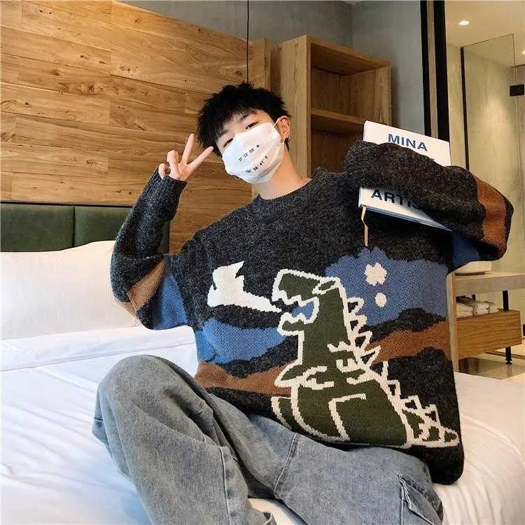 Mens Retro Flame Pattern Streetwear Sweater Hip Hop Autumn Pull Over Spandex O Neck Oversized Casual Knitted Sweater Men For Couples 211018 From Kong003 45.23 DHgate.Com