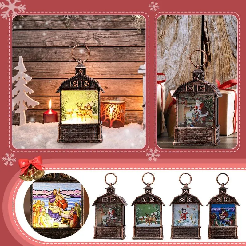 Décorations de Noël Lanterne à vent Grange Impression couleur Petite maison créative Décoration de table Lampe de Noël Ornements Pendentif Cadeau pour enfants