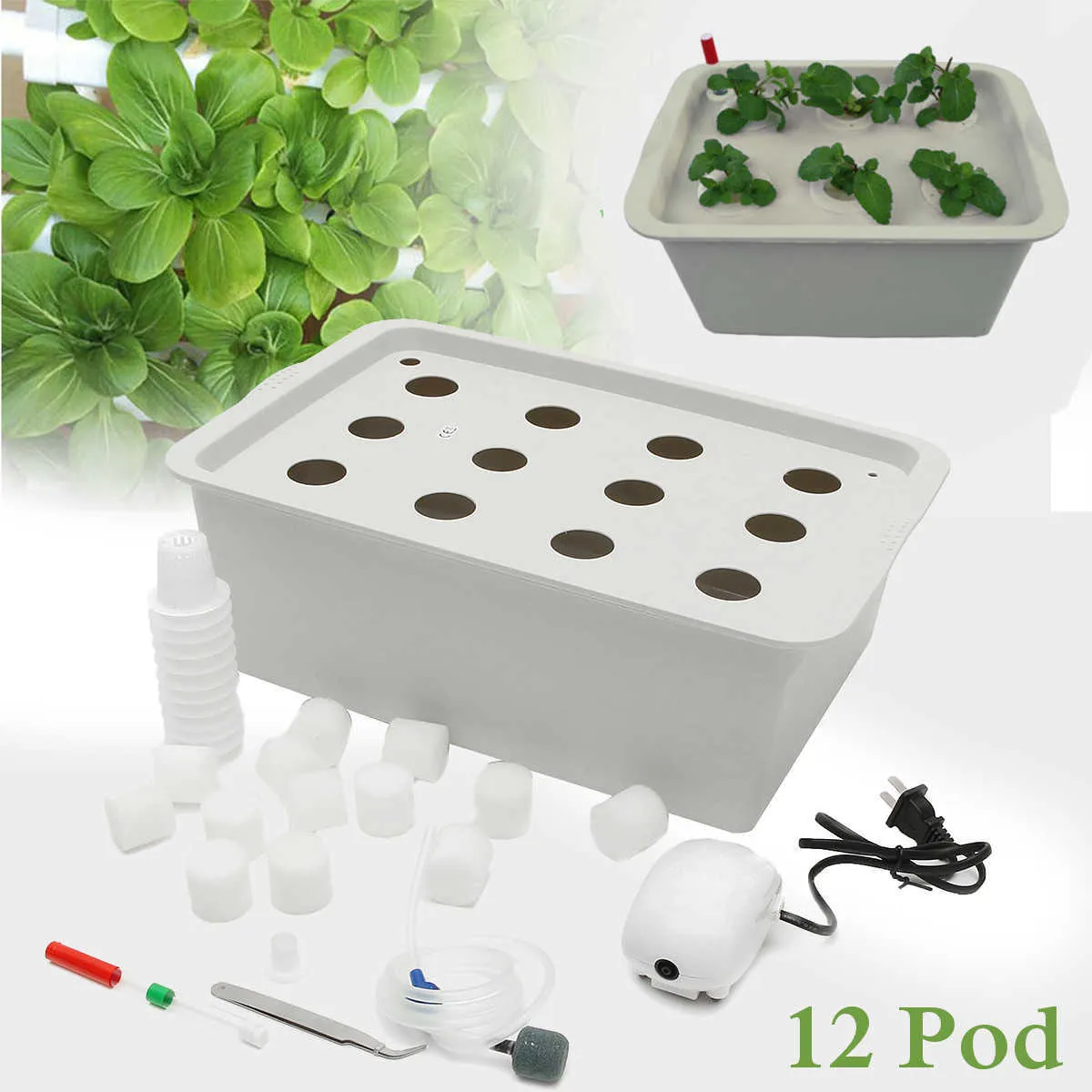 2/9/12 Gaten Garden Plant Site Hydroponic Garden Pots Planters Systeem Indoor Cabinet Box Grow Kit Bubble Nursery Pots 210615