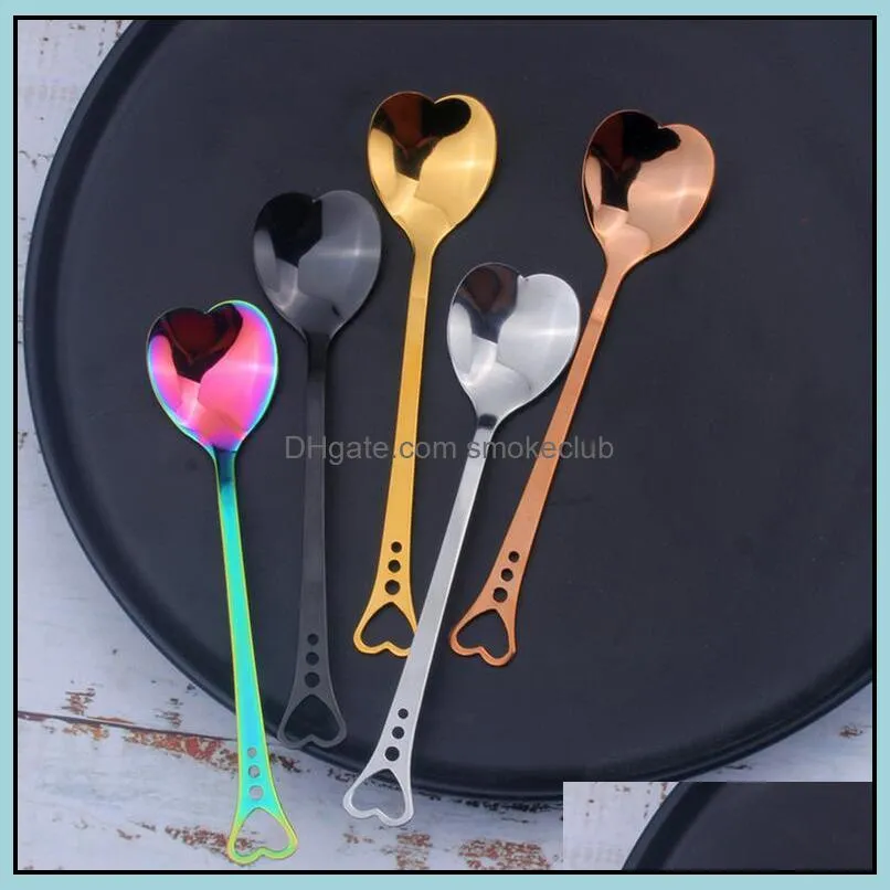 Colorful Heart Shape Stainless Steel Coffee Spoon Dessert Sugar Stirring Spoon Ice Cream yogurt Honey Spoon Kitchen Free Ship