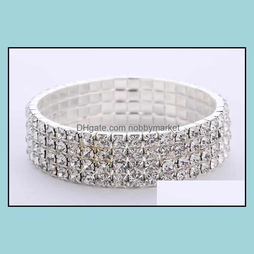 1~10 Rows Tennis Shiny Crystal Bridal bracelet women White rhinestone cystl stretch wedding Bangle For Ladies Fashion Luxury Jewelry