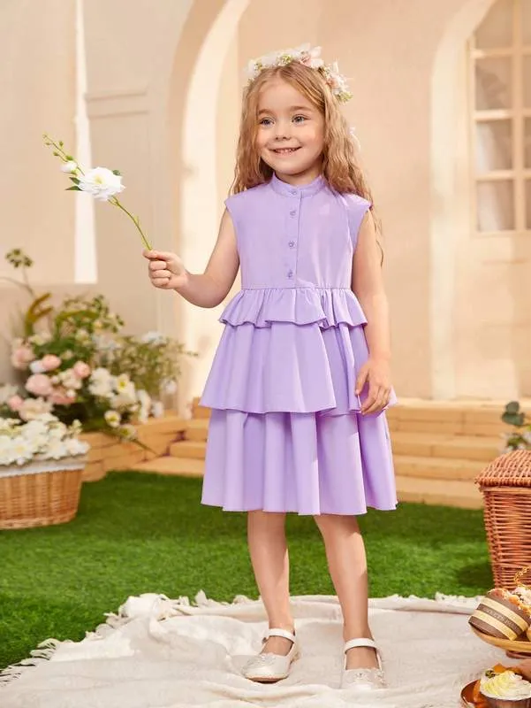 Layered Ruffle Hem white dress for Toddler Girls - SHE