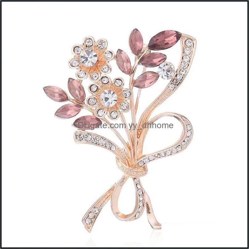 Pins, Brooches Fashion Wedding Bouquet Rhinestone For Women Brooch Pins Banquet Christmas Jewelry Clothing Accessories