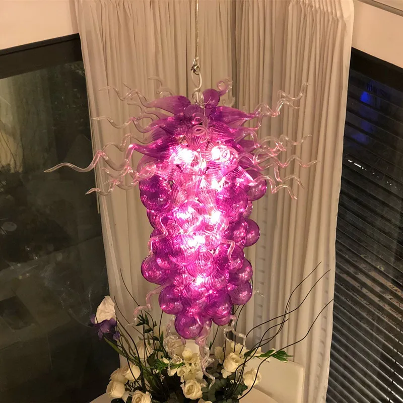 Moderna hängande lampor romantisk rosa handblåst glas ljuskrona belysning restaurang Hem Hotell Bröllop Art Decor Bubble Lights 60 med 120 cm
