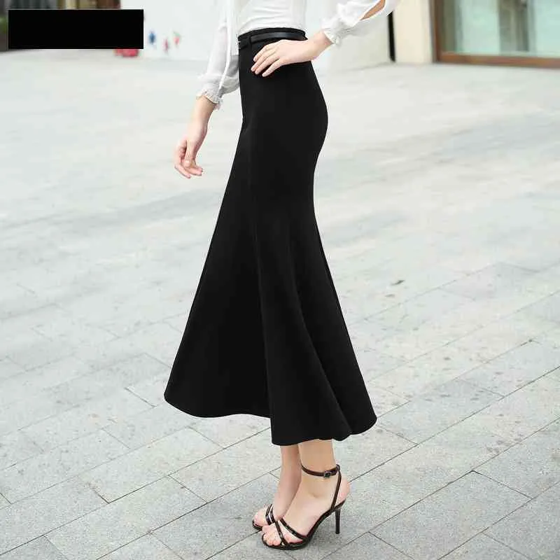 Elegant Womens Black Mermaid Skirt - High Waist, Midi Length