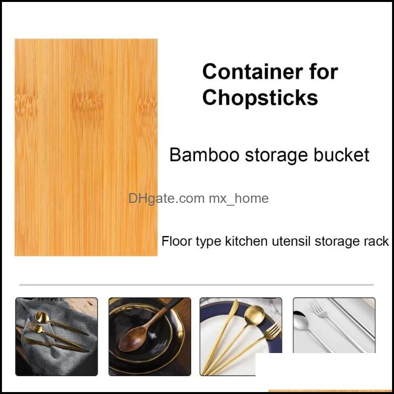 Bamboo Cutlery Organizer Chopsticks Holder Tableware Drying Canister Kitchen Utensil Storage Bucket