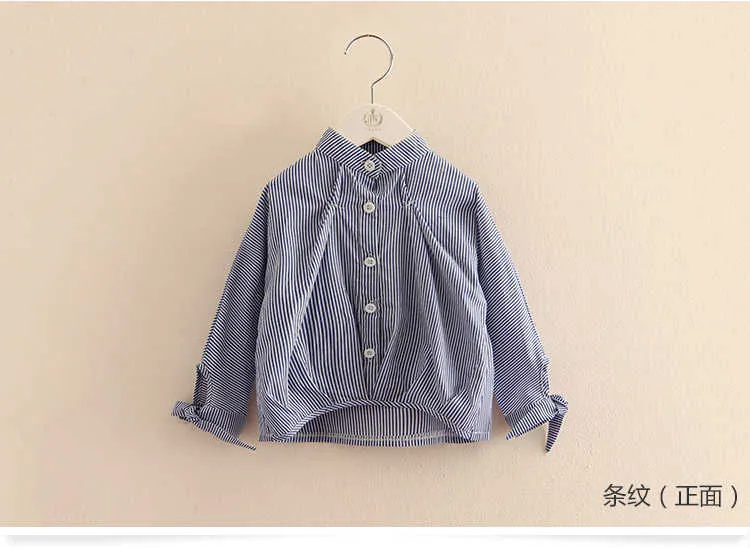 Kids Tops Spring Autumn Fashion Children Clothing Mandarin Collar Bowknot Long Sleeve Solid Color Strip Baby Girl Shirt (1)