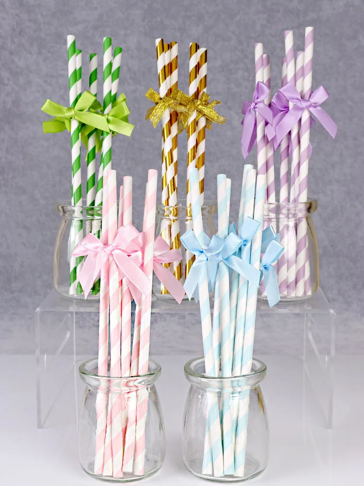 Bow decoration straw beverage Party Wedding dessert table layout decoration supplies 6 sets