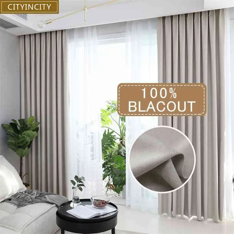 CITYINCITY solido 100% tenda oscurante per soggiorno Decorazioni per la casa Tende di lino finto spesso per camera da letto ready made su misura 210913