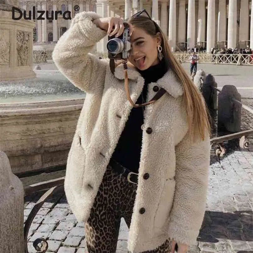 Inverno addensare caldo cappotto di pelliccia di orsacchiotto cappotto donna moda casual agnello pelliccia sintetica soprabito soffice accogliente capispalla allentato femminile 210817