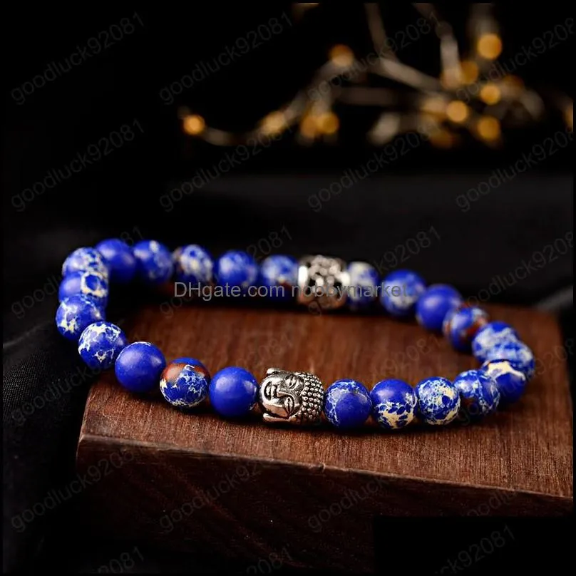 Ethnic Buddhism Yoga Balance Bracelet Men Vintage Blue Imperial Stone Beads Bracelets For Women Jewelry