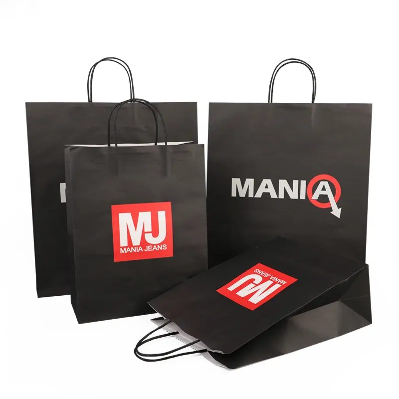 Sac en papier personnalisé imprimé avec votre propre Logo, sacs de courses en Kraft blanc et brun, vente en gros