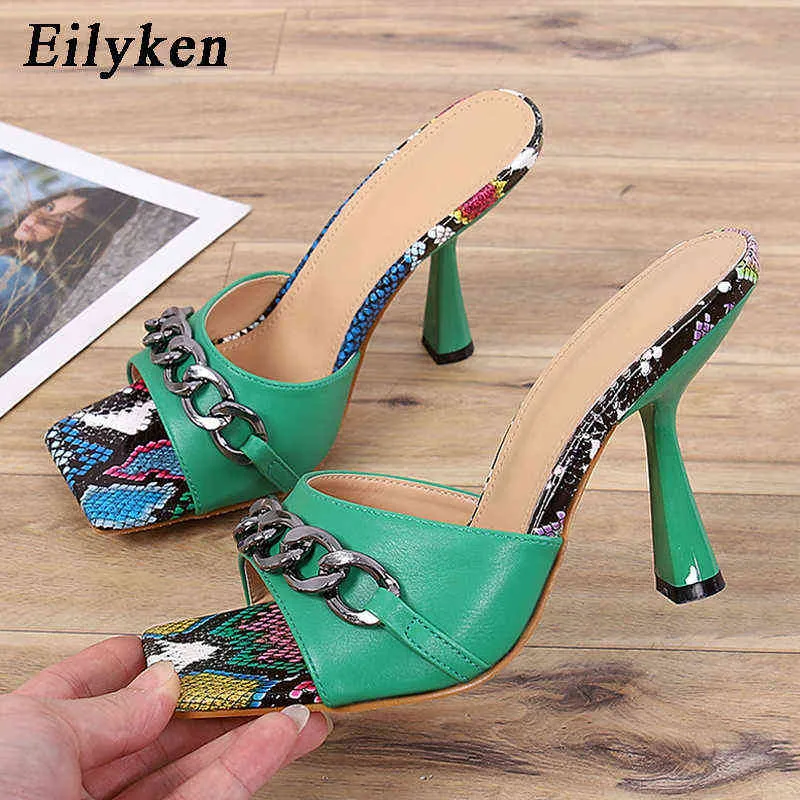 Chaussons Eilyken nouveau été chaîne léopard femmes mode bout ouvert talons hauts chaussures talon sandales pompes taille 35 42220308