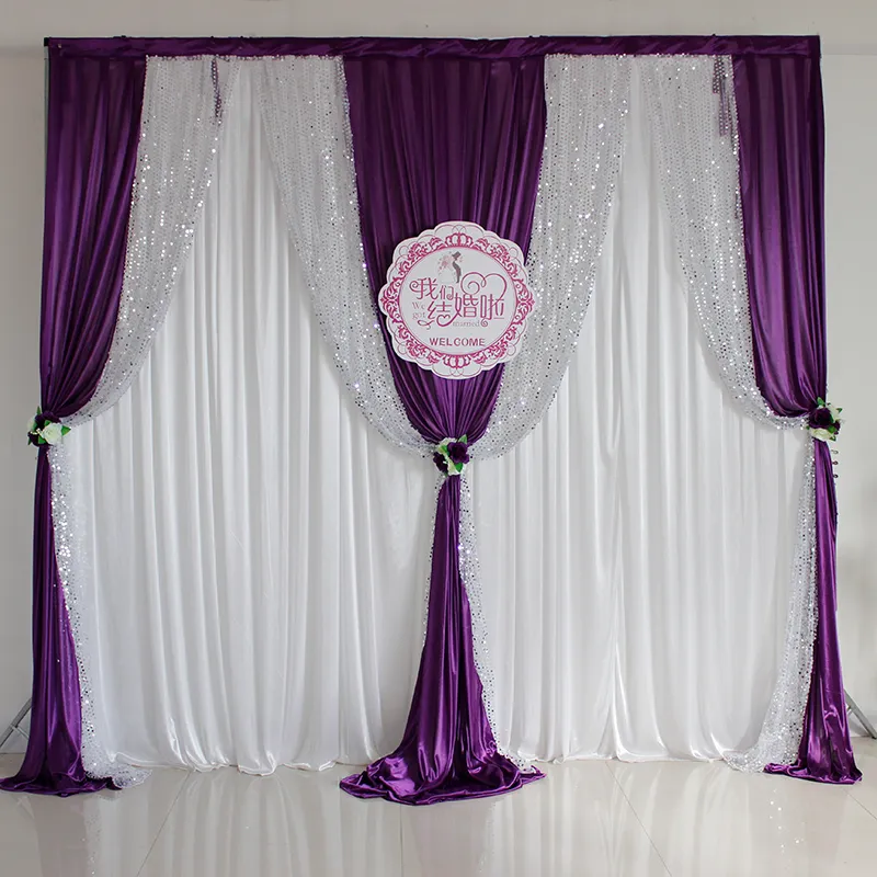 10 X 10ft Feet Shiny Wedding Backdrop Home Party Curtain purple swag Stage Background Photo Booth Banquet Decoration