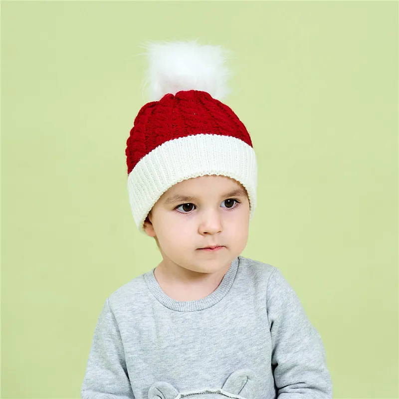 Roba per bambini Cappello con pompon Natale Inverno Lavorato a maglia Bambini Bambina Ragazza Ragazzo Cappelli Caldi Bambini più spessi Berretto da neonato Berretto con berretto Casquette Enfant Regali di Natale