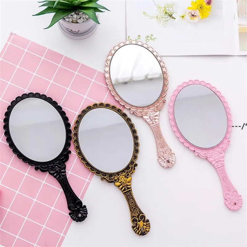 NieuwVintage patroon handvat make-up spiegel brons rose goud roze zwart kleur persoonlijke cosmetische spiegel RRA10918