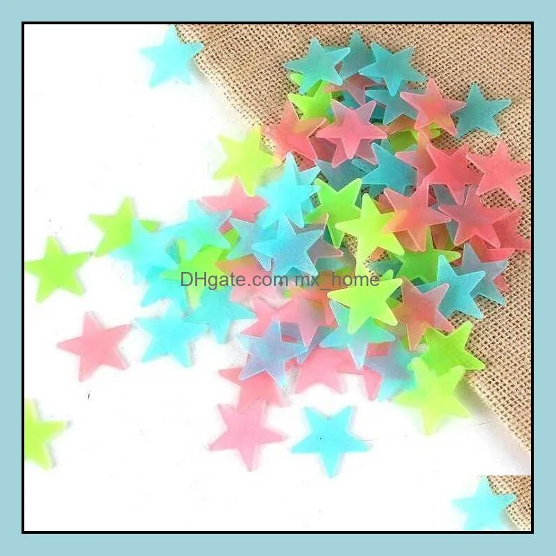 Wall Stickers Luminous Removable 3D Moon Stars Glow in The Dark Adhesive Colorful Sticker Decor Kids Bedroom LX2105 GBN1