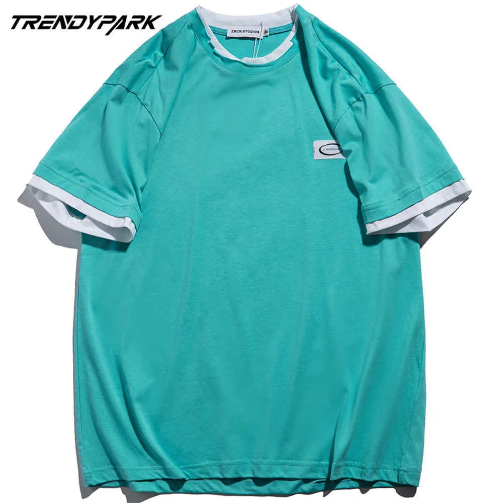 Hip Hop Solid Color T-Shirt Men Ragged Ripped Tshirt Harajuku Cotton Summer Short Sleeve T Shirt Loose Casual Shirt Tops 210601