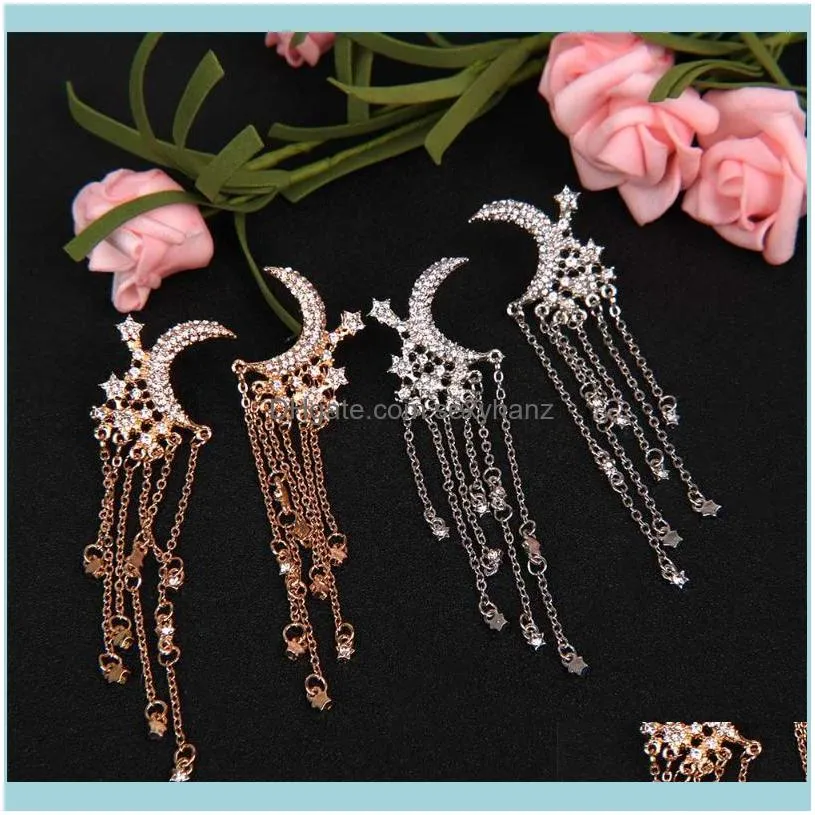 Shining Star Moon Shape Drop Earrings Multi Layer Tassel Crystal Dangle Earring Women Wedding Party Jewelry Fashion Gift & Chandelier