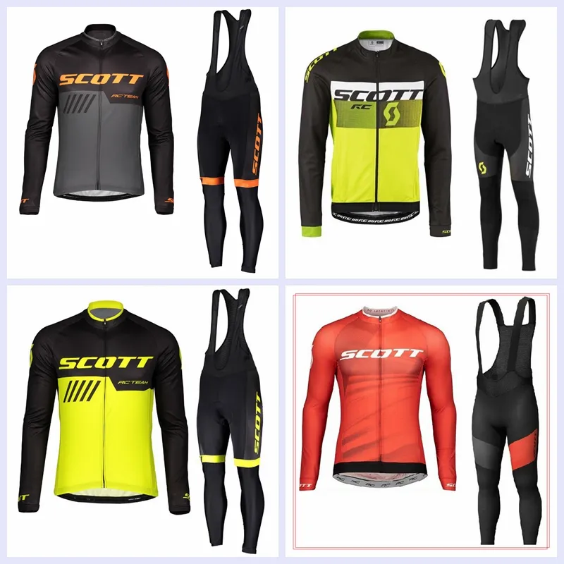 2021 Mens SCOTT Team ciclismo manica lunga maglia pantaloni con bretelle tuta mtb bicicletta abiti abbigliamento bici da strada abbigliamento sportivo da esterno ad asciugatura rapida Y21032601