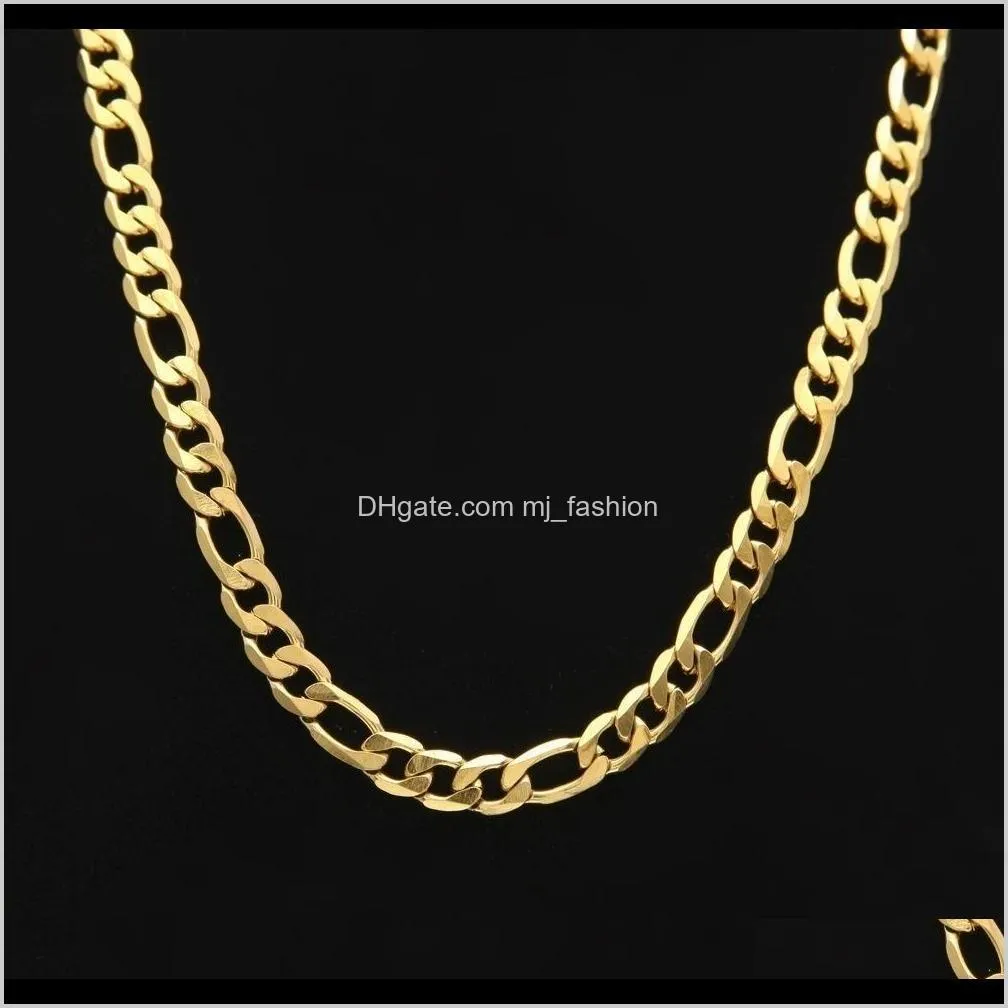 24k yellow gold filled men`s necklace +bracelet set figaro curb chain 20``/22``/24``26`` shipping
