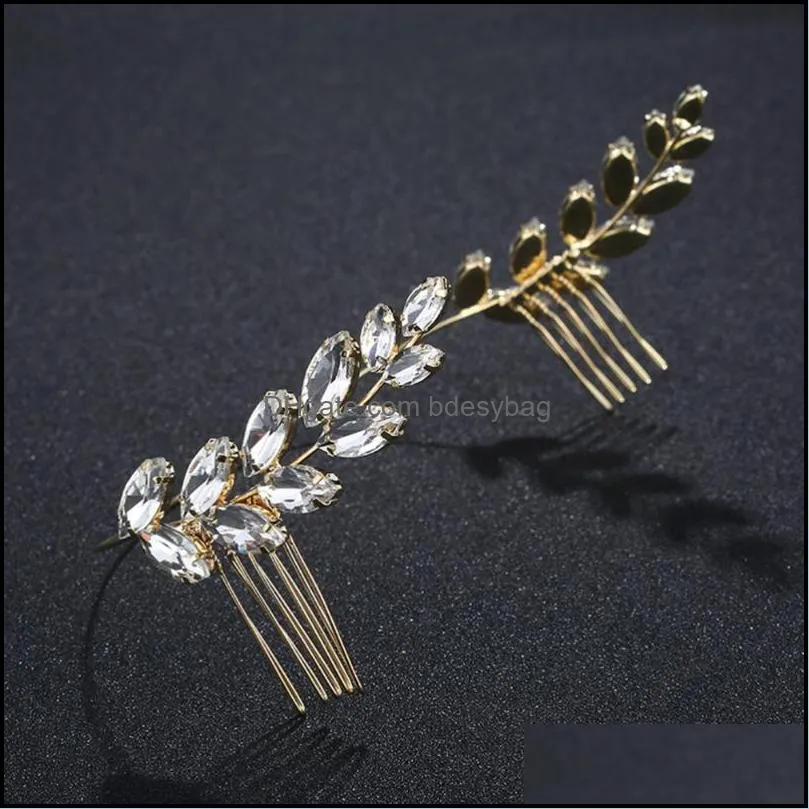 Other Bridal Olive Branch Sides Hair Combs Rhinestone Leaves Headpiece Accessories For Wemen Girls