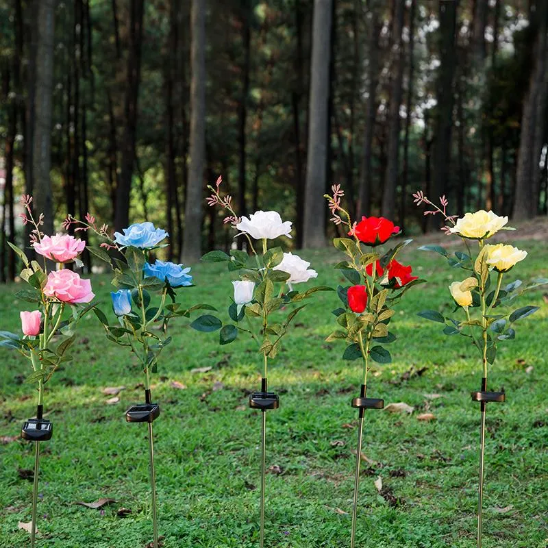 Mehrfarbige Rose Solar LED Dekoration Outdoor Rasen Licht Familie Garten gefälschte Blume Nacht wasserdichte Lampen