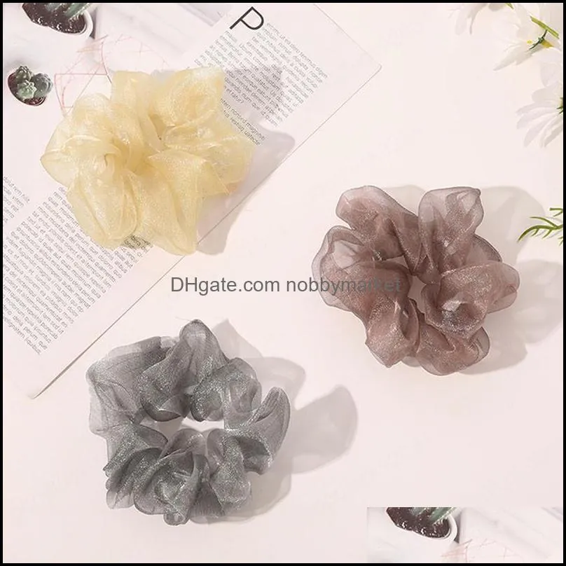 Fashion Shiny Gauze Scrunchies Hair Ring Yarn Large Intestine Elastic Hair Band Mesh Headwear Hair Accessories