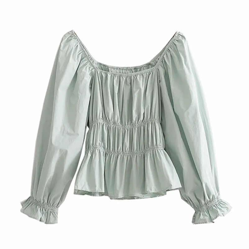 Stijlvolle Sweet Stretch Ruffled Blouses Vrouwen Vintage Slash Neck Drie Kwart Mouw Vrouwelijke Overhemden Party Cute BLSUS 210430