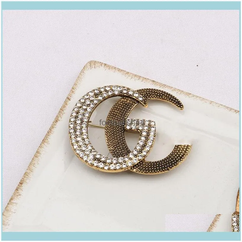 Korean Creativity Fashion Ladies Diamond Designer G Letters Brooch Luxury Brand Vintage Retro Crystal Rhinestone Brooches Pins Charm Women Jewelry