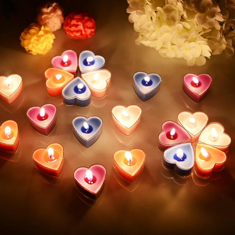 50 Pezzi Candele a Forma Di Cuore, Candela Romantica, Candele Tealight per Matrimoni o Anniversari, Festa di compleanno