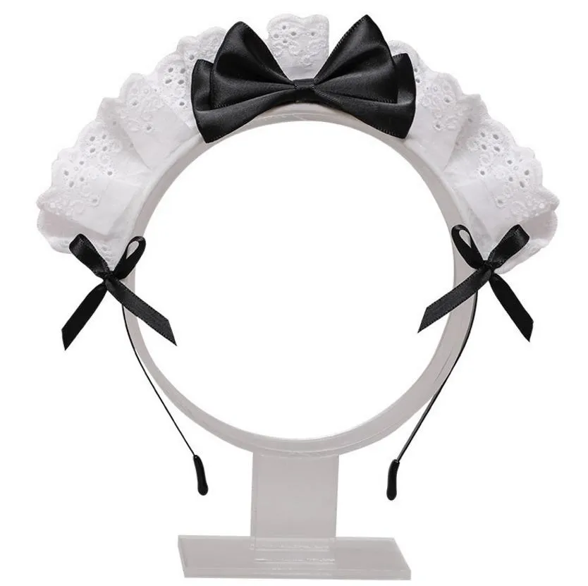 Diadema de encaje con cinta de sirvienta para mujer, accesorios de disfraz, cosplay de lolita, mardi gras, carnaval, tocado de fiesta de anime, blanco