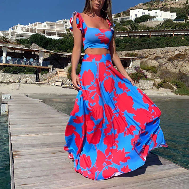 Summer Dress 2020 For Women Two Piece Set Boho Maxi Woman Plus Size 3XL Dress High Waist Sexy Beach Dress Elegant Long Vestidos Y0603