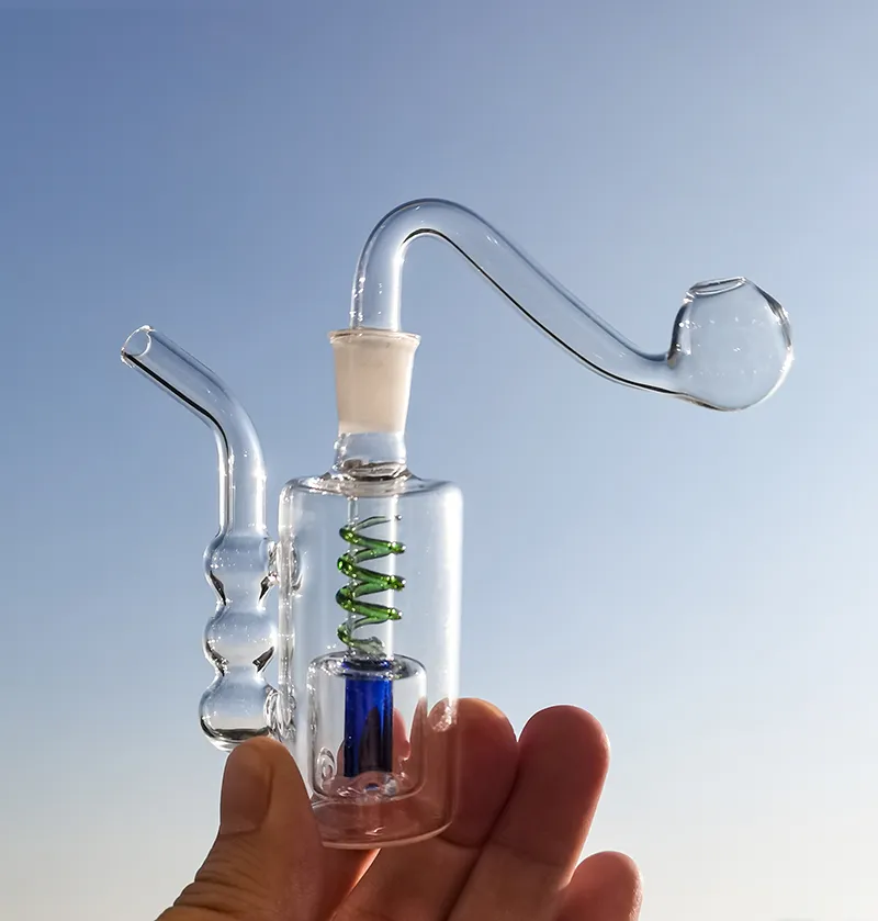 Pequeño conjunto completo portátil Cristalería Cachimba Fumar Mini Quemador de vidrio colorido Botella de burbujeo con tazones de aceite de 10 mm Percolador Burbujeador Pipas de agua Tazón de tabaco