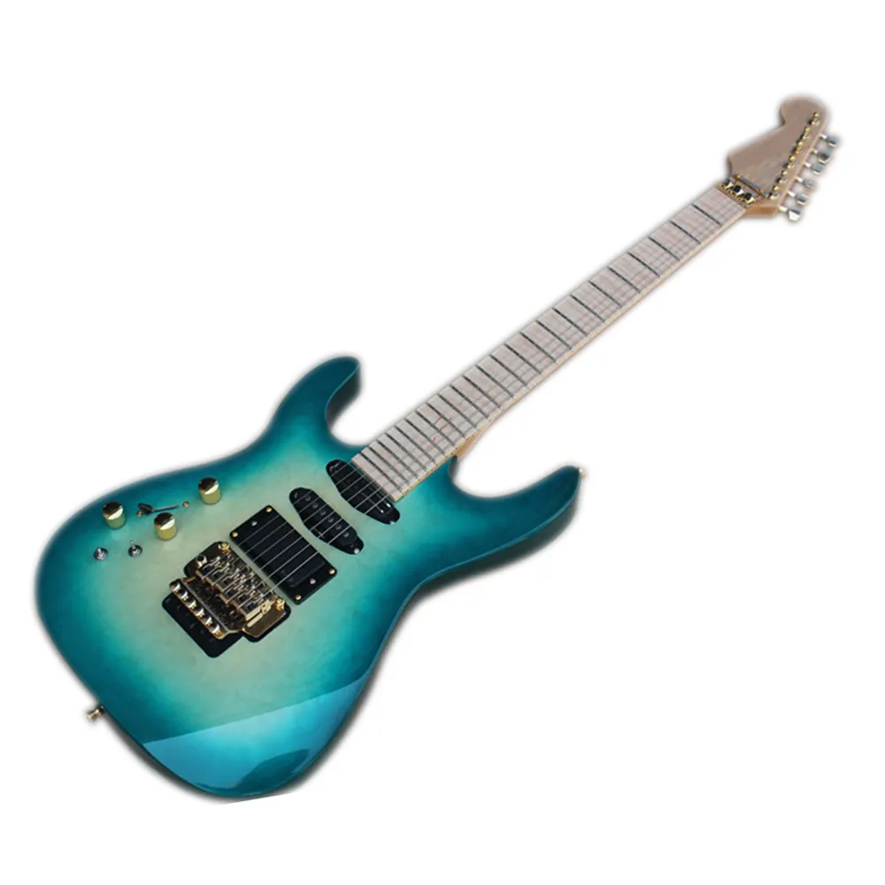 Outlet di fabbrica-6 stringhe blu mancino chitarra elettrica a sinistra con pickup attivi, 24 tasti, logo / colore può essere personalizzato