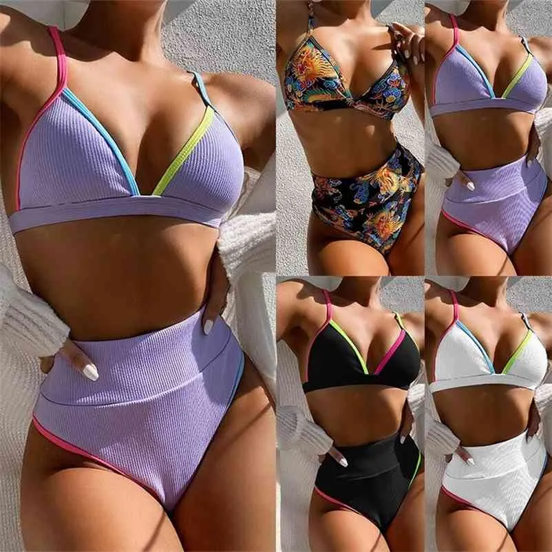 Sexy High Waist Bikini V Neck Women's Swimsuit Push Up Swimwear Cut Bathing Suit Summer Beachwear Biquini 210621