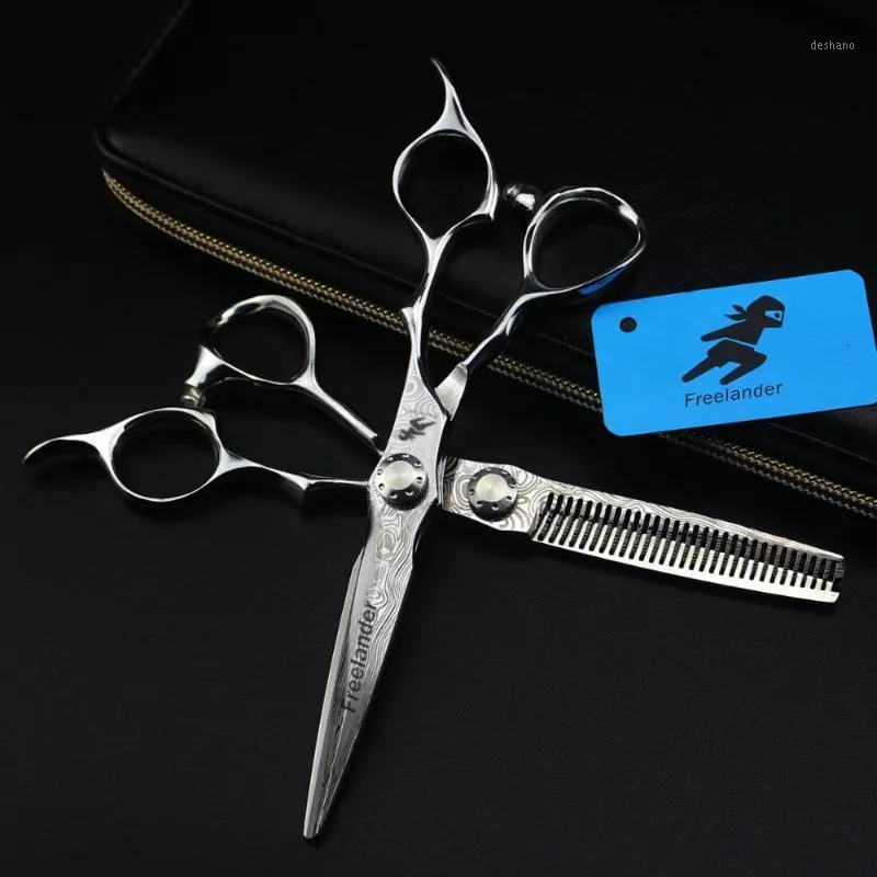 Zoll Damaskus Japan 440c Professionelle Friseurscheren Set 62HRC Gerade Ausdünnung Schneiden Haarschnitt Barber Styling Tool1