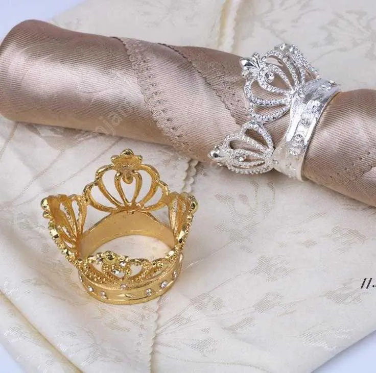 50 Pcs Crown Napkin Ring with Diamond Exquisite Napkins Holder Serviette Buckle for Hotel Wedding Party Table Decoration DAJ106