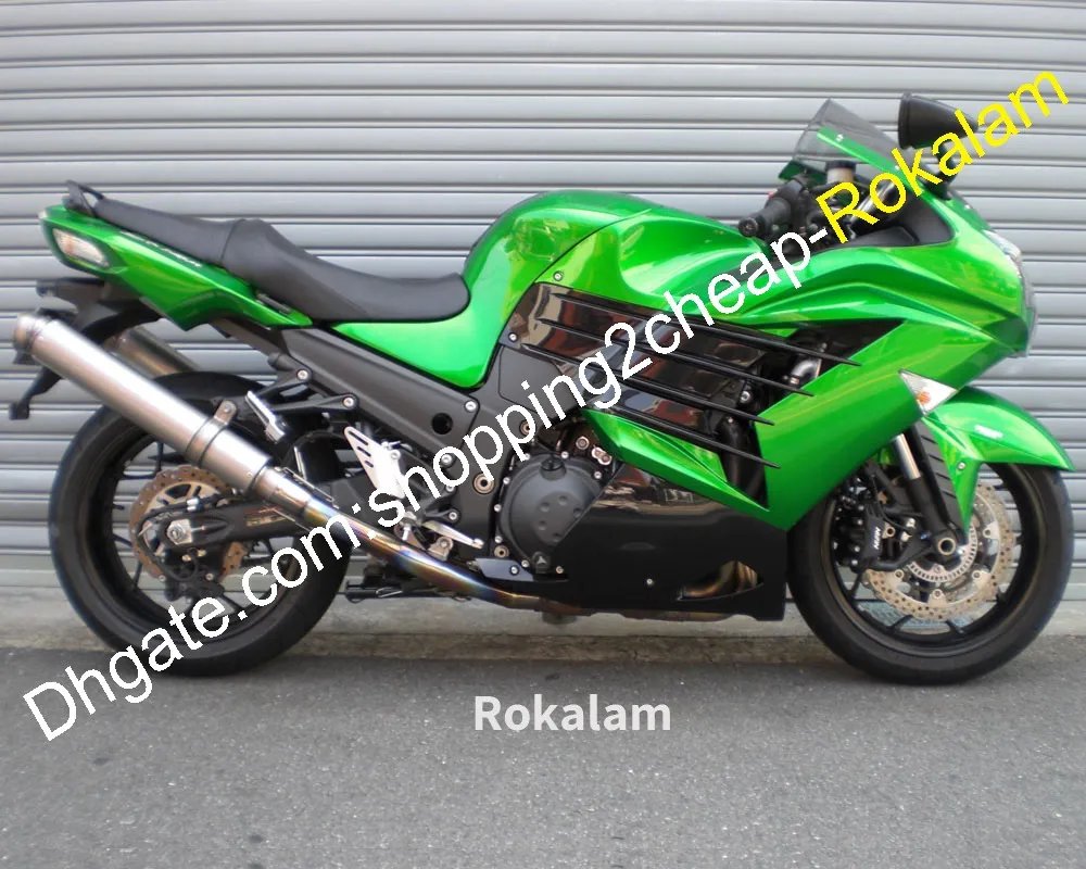 ZZ-R1400 FAIRING FÖR KAWASAKI NINJA ZX-14R ZX14R ZX 14R 2012 2013 2014 2015 Green Black Bodywork Cowling Kit (formsprutning)