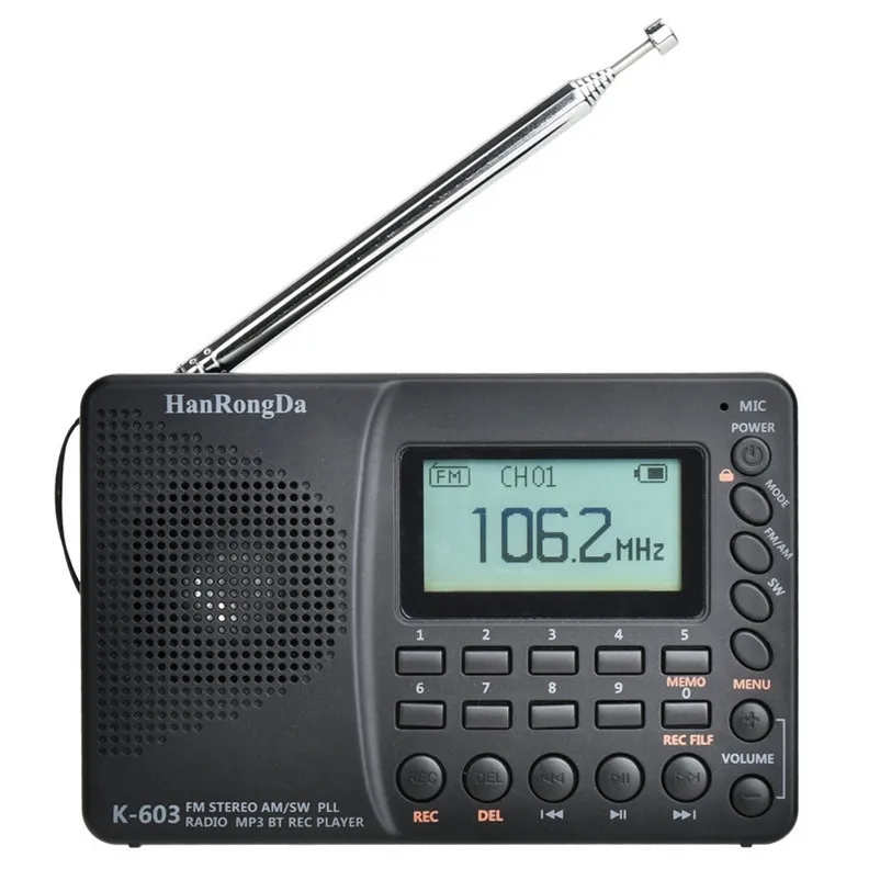 K-603 Portátil Digital Radio LCD Display FM SW SW com Função de Memória Power-off de BT BT Função 210625