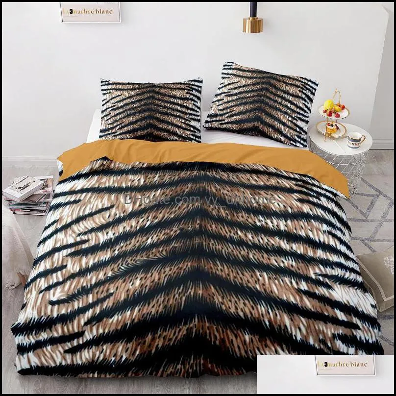 Bettwäsche-Sets liefert Heimtextilien Garten Tiger Set Single Twin Fl Queen King Size Leopard Bett Aldt Kid Schlafzimmer Duveter 3D Kawaii 015 Dro