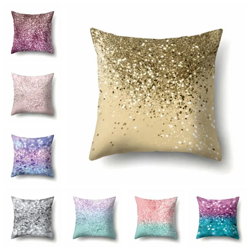 Newpillowcase Solid Färg Glitter Silver Sequins Bling Kasta Pillow Case Pillowcover för soffa Heminredning Kuddehölje Dekorativa EWE5535