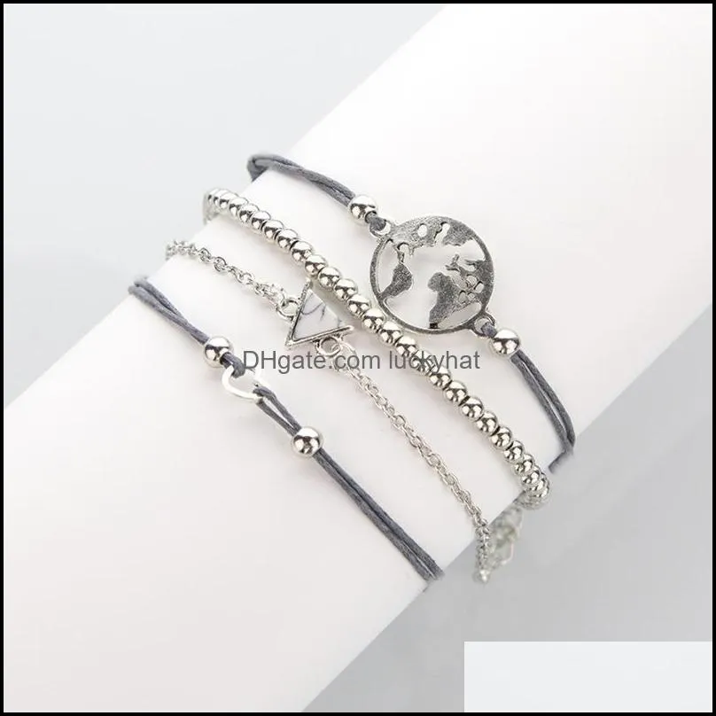 Link, Chain Bohemian Handmade Weave Heart Geometry Triangle Stone Bracelet Sets Women 2021silver Color Rope Bracelets Jewelry Gift