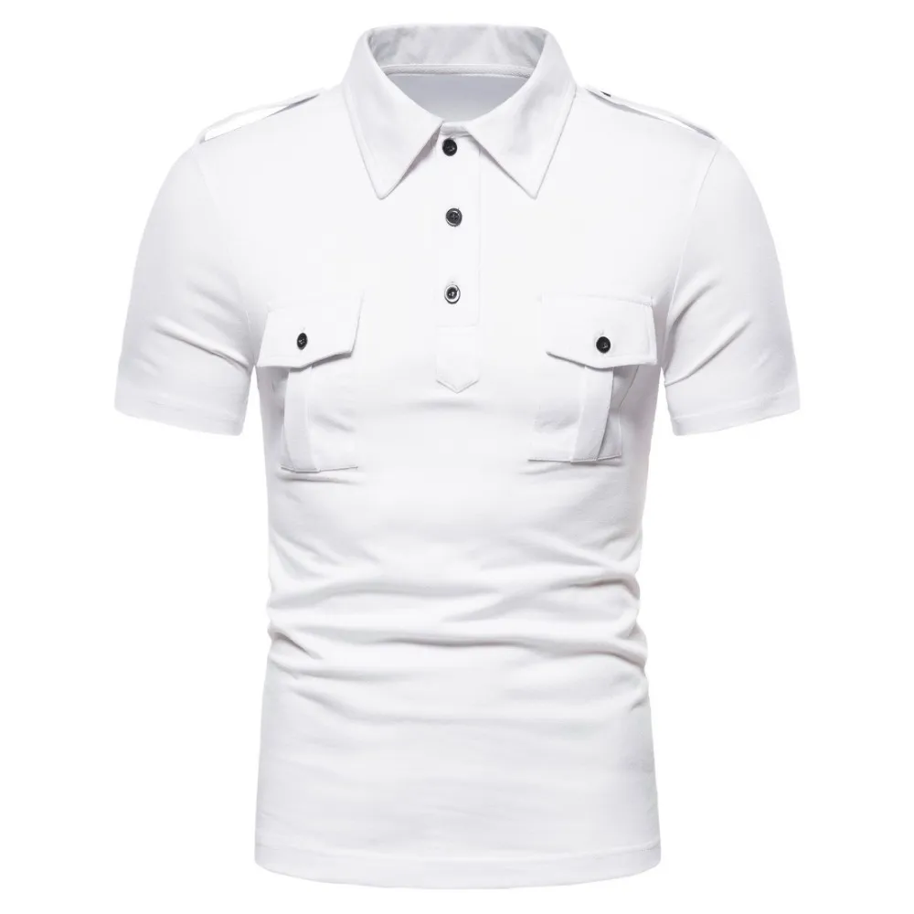 Mens Military Epaulet Polo Shirt With Double Pockets, Short Sleeves ...