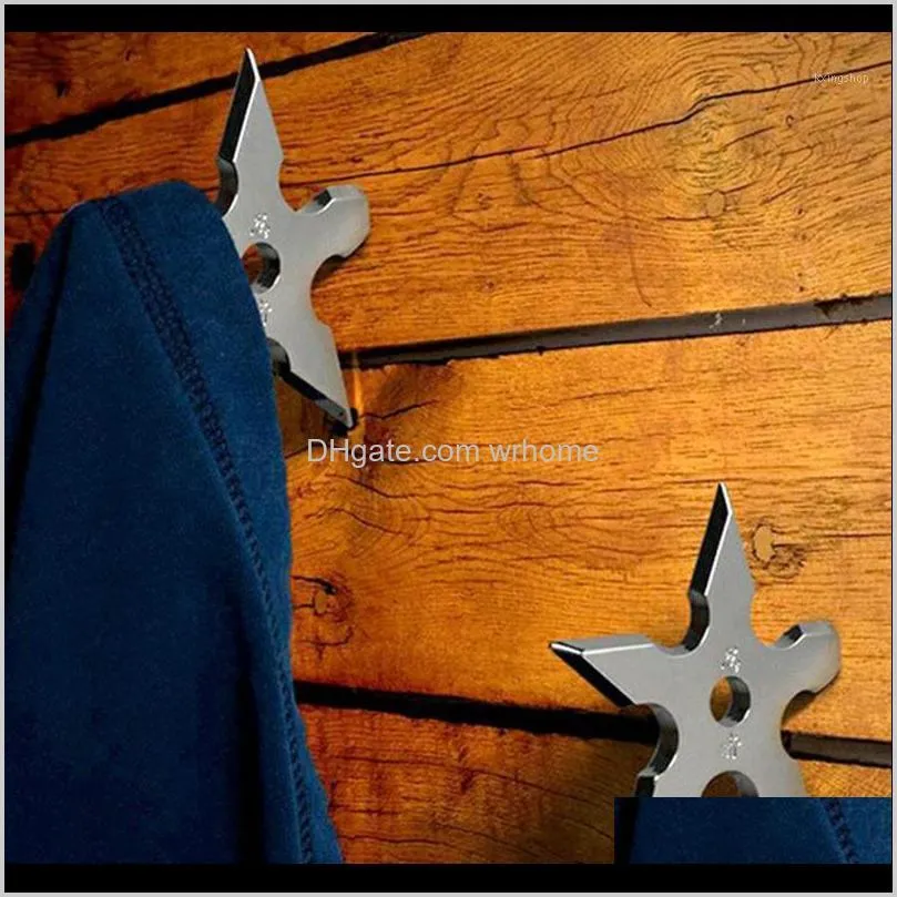 Rails förvaring hushållning organisation gardencoat krokar ninja stjärna form rostfritt stål kreativt vägg dörr krok klädhattar hängare hållare