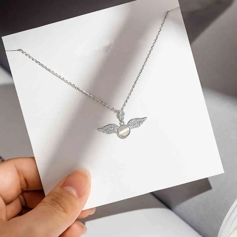 925 Sterling Silver Opal Angel Wings Charm Pendant Choker Korean Necklace For Girl Women Statement Wedding Jewelry dz276IILA{category}