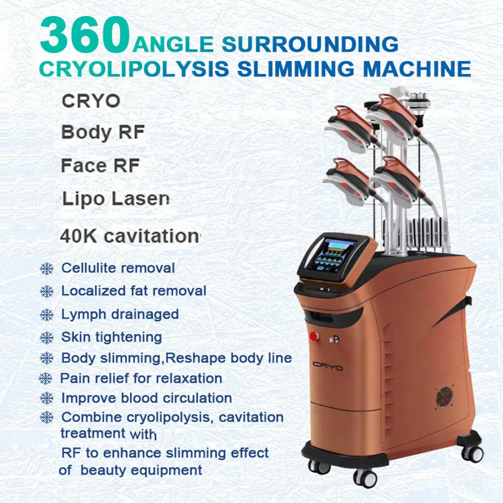 360-Grad-Kühlung, Kryo-Kälte-Lipolyse, 4 Griffe, Kryo-Kryotherapie, Fettgefrieren, Criolipolisis-Maschine, 40K-Kavitation